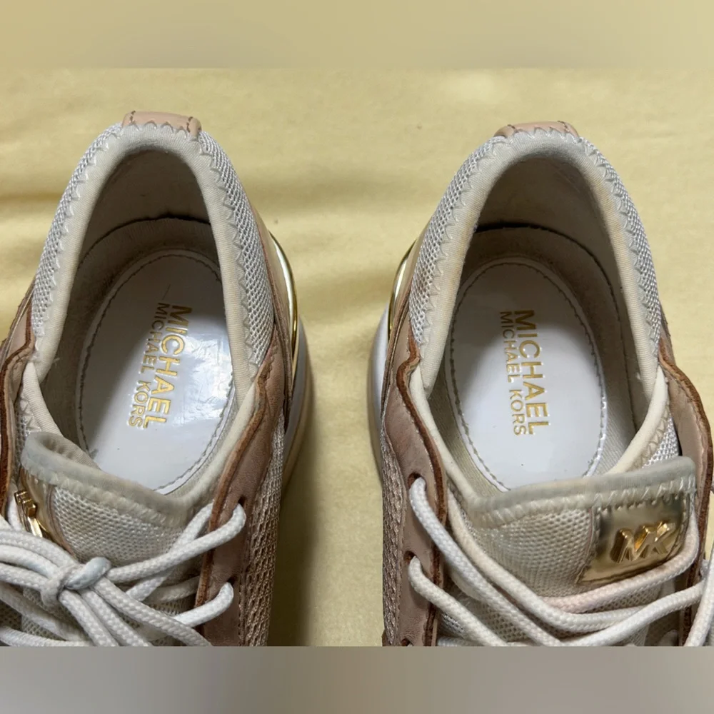 Michael Kors Women's Liv Trainer Wedge Sneakers Sporty Tan Gold Mesh Size 6 - Picture 8 of 15